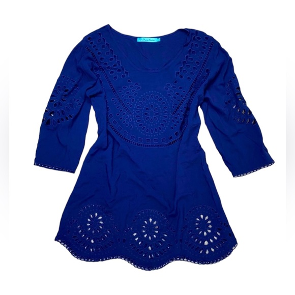 Swim Suit Cover-Up Cutout Scalloped Hem Navy Blue Large - Picture 2 of 11